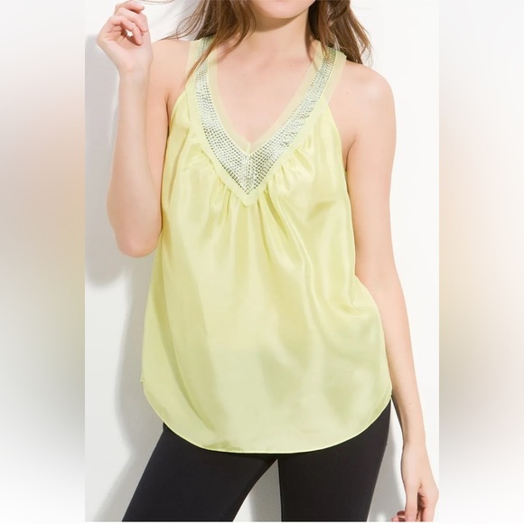 NWT Rebecca Taylor Silk Pastel Lime Sequin Blouse Tank Top - Picture 2 of 9